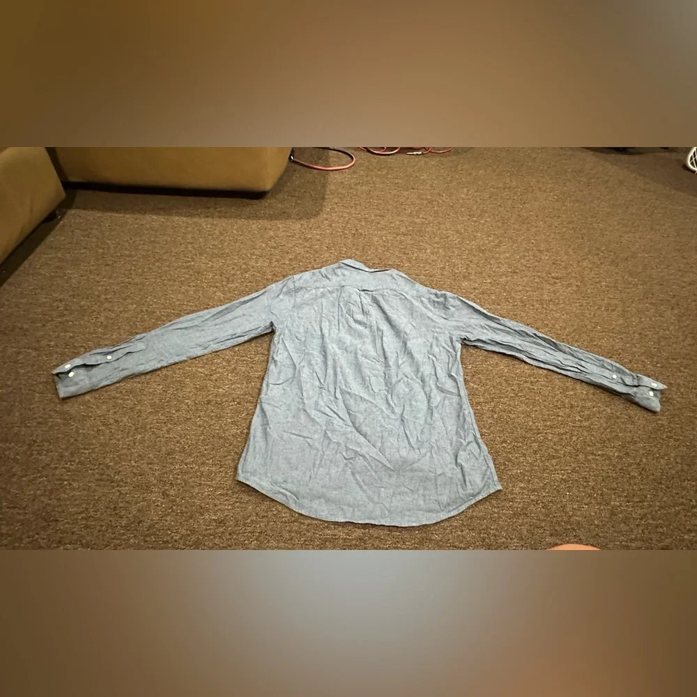 EUC! Farah Organic Cotton Slim Fit Blue button up dress Shirt Sz L - Picture 3 of 4